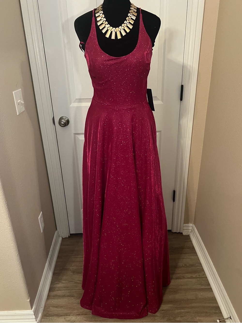 Sparkly magenta bridesmaid / prom evening dress